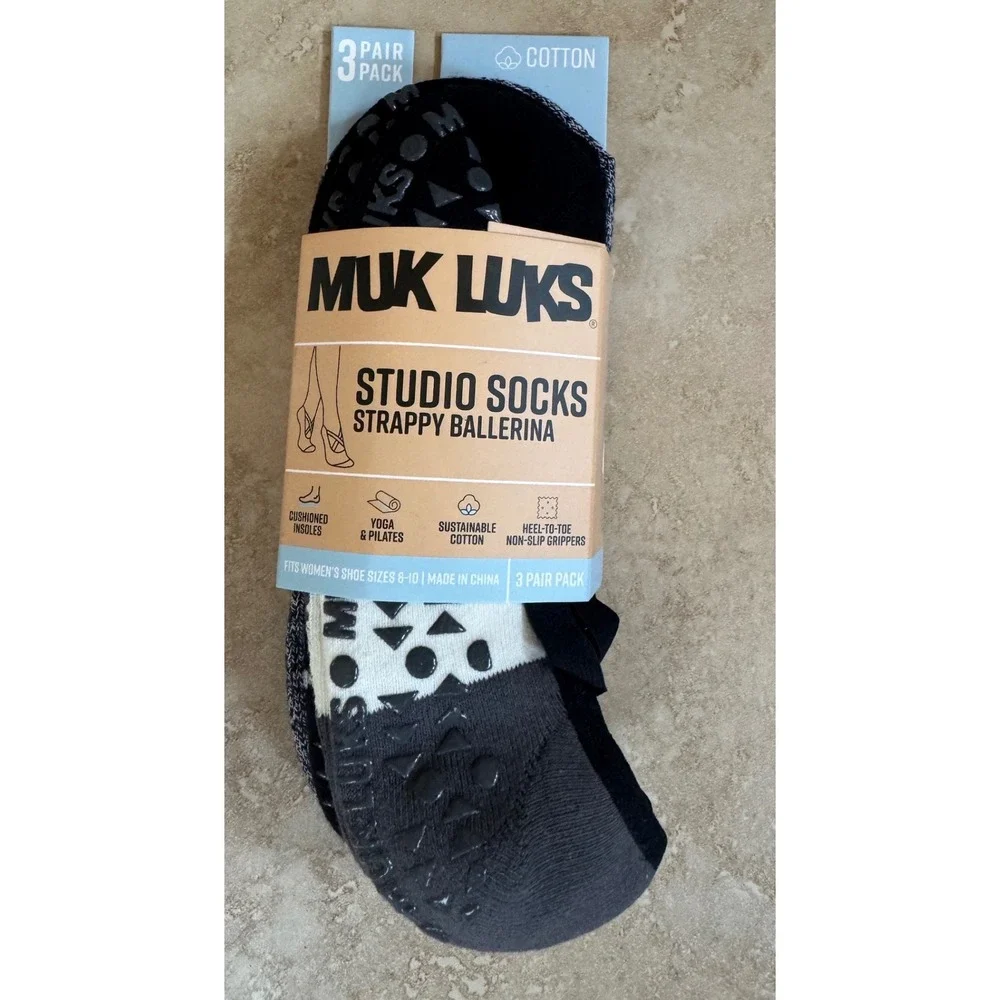 Muk Luks Studio Socks Women 6-10 Multi Strappy Ballerina Non-Slip 3-Pack‎ New